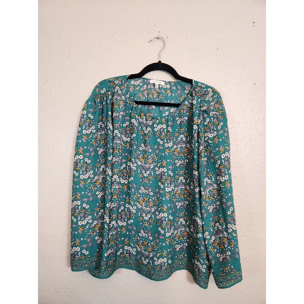 Max Studio Womens Medium Multicolor Floral Blouse Wide Sleeve Border Print